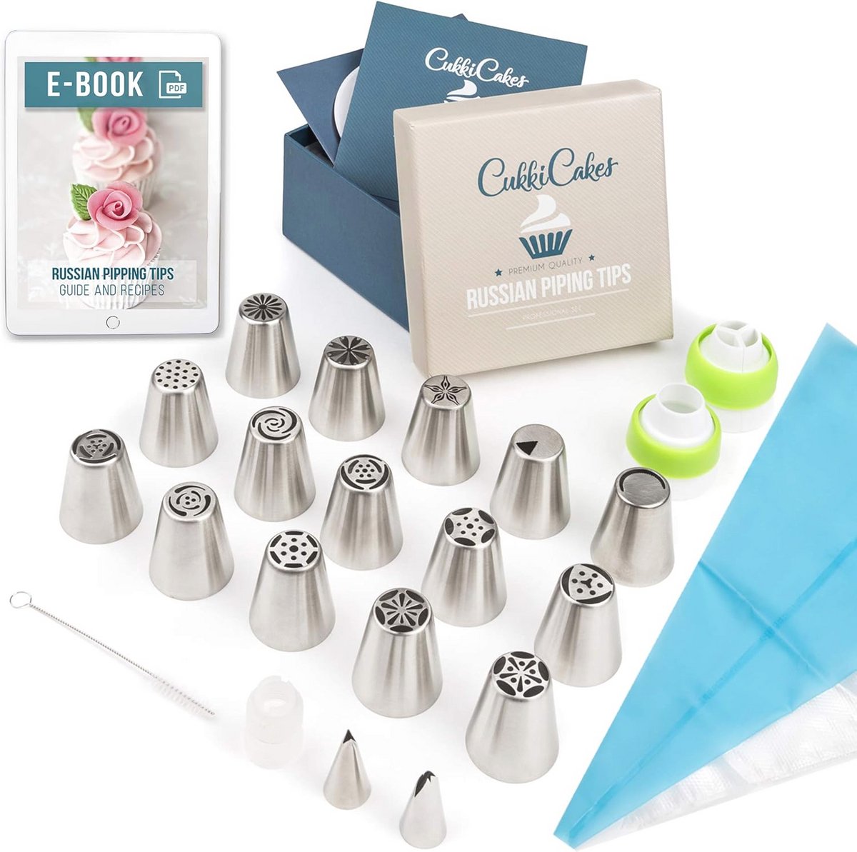 Decoratieset voor taarten en cupcakes - 42 stuks met mondstukken en spuitzakken