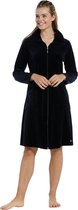 Pastunette Deluxe dames badjas velours - met Rits - Donkerblauw  - 58
