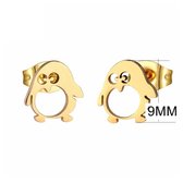 Aramat jewels ® - Goudkleurige zweerknopjes pinguïn oorbellen staal 9mm