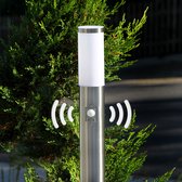 Lindby - buitenlamp met sensor - 1licht - roestvrij staal, polycarbonaat - H: 110 cm - E27 - roestvrij staal, wit
