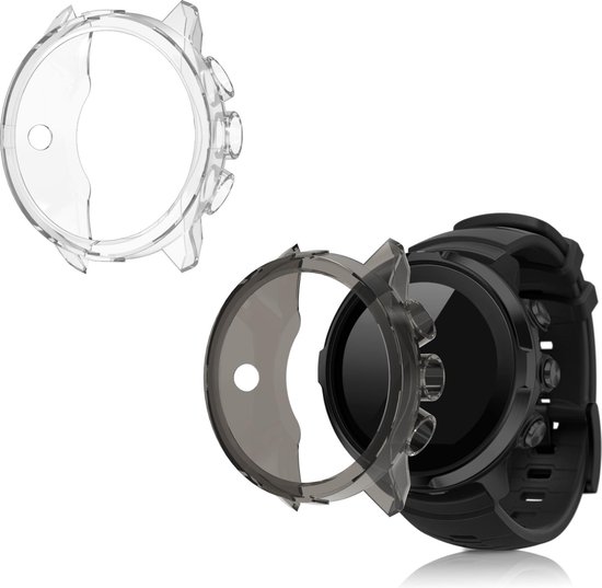 Kwmobile Coque Compatible Avec Suunto 9/9 Baro/Spartan Sport Wrist HR Coque - 2x Étui Cadre écran En Silicone Pour Fitness Tracker - Transparent-noir- Transparent