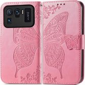 Xiaomi Mi 11 Ultra Hoesje - Mobigear - Butterfly Serie - Kunstlederen Bookcase - Roze - Hoesje Geschikt Voor Xiaomi Mi 11 Ultra