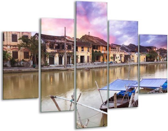 Peinture sur verre de village | Gris, bleu, violet | 100x70cm 5Liège | Tirage photo sur verre |  F002848