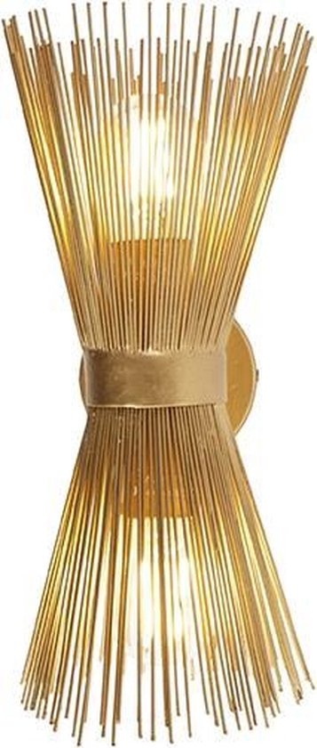 QAZQA broom - Landelijke Wandlamp Up Down voor binnen - 2 lichts - D 24 cm - Goud/messing - Woonkamer | Slaapkamer | Keuken