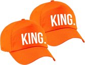 2x stuks king pet  / baseball cap oranje met witte bedrukking voor jongens - Holland / Koningsdag - feestpet / verkleedpet