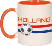 Holland vlag met voetbal beker / mok wit - 300 ml - Nederland supporter / fan