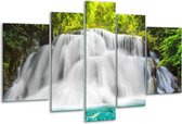 Glasschilderij Waterval - Groen, Grijs, Blauw - 170x100cm 5Luik - Foto Op Glas - Geen Acrylglas Schilderij - 6000+ Glasschilderijen Collectie - Wanddecoratie