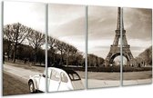 GroepArt - Glasschilderij - Steden, Parijs - Sepia - 160x80cm 4Luik - Foto Op Glas - Geen Acrylglas Schilderij - 6000+ Glasschilderijen Collectie - Wanddecoratie