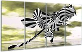 GroepArt - Glasschilderij - Roos - Zwart, Wit, Groen - 160x80cm 4Luik - Foto Op Glas - Geen Acrylglas Schilderij - 6000+ Glasschilderijen Collectie - Wanddecoratie