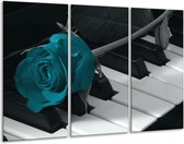 Glasschilderij Roos - Blauw, Zwart, Wit - 120x80cm 3Luik - Foto Op Glas - Geen Acrylglas Schilderij - GroepArt 6000+ Glas Art Collectie - Maatwerk Mogelijk