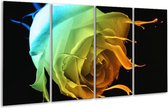 GroepArt - Glasschilderij - Roos - Groen, Blauw, Oranje - 160x80cm 4Luik - Foto Op Glas - Geen Acrylglas Schilderij - 6000+ Glasschilderijen Collectie - Wanddecoratie