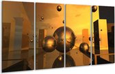 GroepArt - Glasschilderij - Abstract - Goud, Geel, Bruin - 160x80cm 4Luik - Foto Op Glas - Geen Acrylglas Schilderij - 6000+ Glasschilderijen Collectie - Wanddecoratie