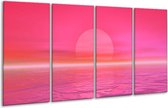 GroepArt - Glasschilderij - Zonsondergang - Roze, Wit - 160x80cm 4Luik - Foto Op Glas - Geen Acrylglas Schilderij - 6000+ Glasschilderijen Collectie - Wanddecoratie