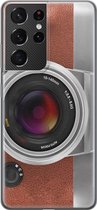 Samsung Galaxy S21 Ultra hoesje siliconen - Vintage camera - Soft Case Telefoonhoesje - Print / Illustratie - Bruin
