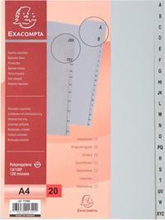 EXACOMPTA kunststof register, blanco, A4-breedte, 12-