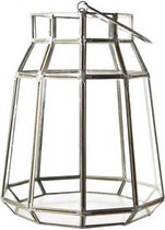 Lantaarn voor Kaarsen - Binnen en Buiten - Windlicht - Tafellamp - Veelvlak - Transparant - 28cm - Metaal en Glas