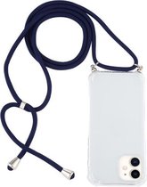 Voor iPhone 12 mini vierhoekige schokbestendige transparante TPU-hoes met draagkoord (donkerblauw)