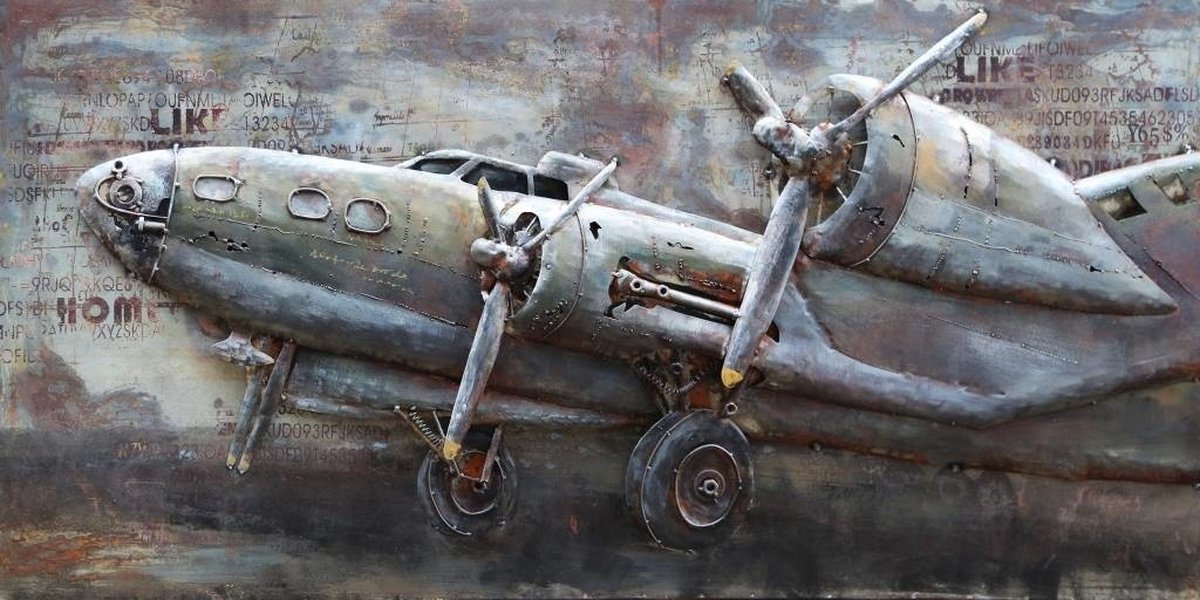 Schilderij Metaal 3D Airplaine, Vliegtuig