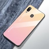 Voor Galaxy A30 Gradient Color Glass Case (Geel)