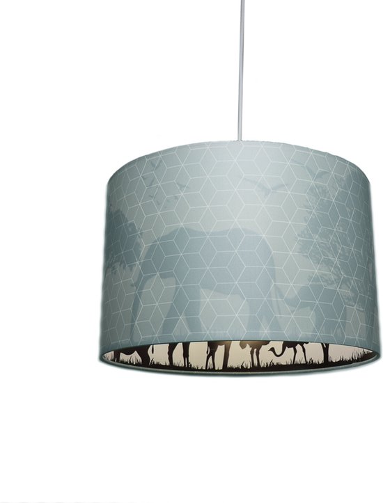 Foto: Olucia blauwe dieren hanglamp safari binnenzijde doorschijnend geschikt voor babykamer kinderkamer tienerkamer vorm cilinder