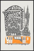 JUNIQE - Poster met kunststof lijst Glasgow Cityscape -13x18 /Grijs &