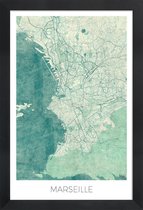 JUNIQE - Poster in houten lijst Marseille - vintage stadskaart -30x45