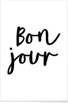 JUNIQE - Poster Bonjour -13x18 /Wit & Zwart