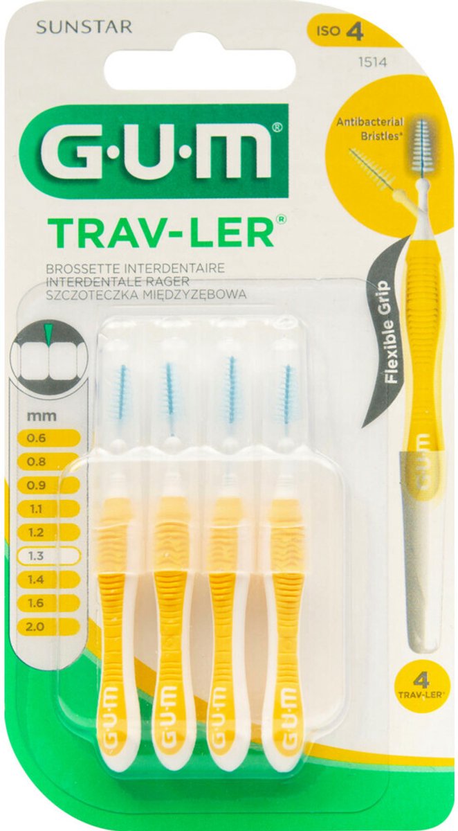 3x GUM Trav-Ler Ragers Geel 1.3mm blister à 4 stuks