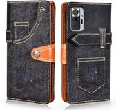 Voor Xiaomi Redmi Note 10 Pro 5G Denim Horizontale Flip Lederen Case met Houder & Kaartsleuf & Portemonnee (Zwart)