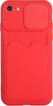 Sliding Camera Cover Design TPU-beschermhoes met kaartsleuf voor iPhone SE 2020/8/7 (rood)