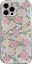 TPU-reliëf + dubbelzijdig schilderen beschermhoes voor iPhone 11 Pro (roze roos)