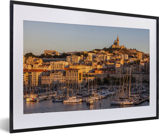 Fotolijst incl. Poster - Zon - Haven - Marseille - 60x40 cm - Posterlijst