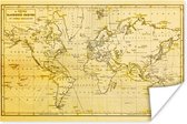 Wereldkaart met een gele tint Poster 30x20 cm - klein
