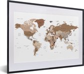 Fotolijst incl. Poster - Wereldkaart - Simpel - Bruin - 40x30 cm - Posterlijst
