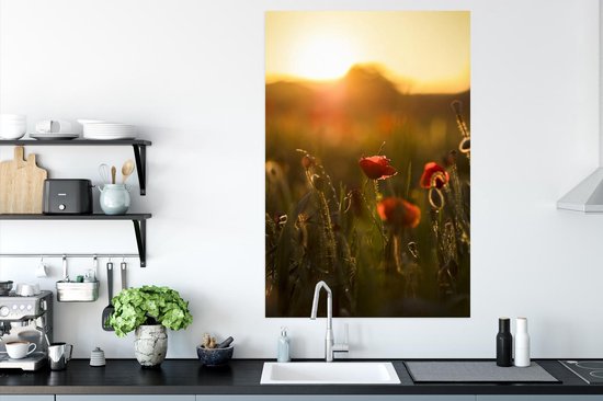 Poster Coquelicots pendant le lever du soleil papier 80x120 cm - Tirage photo sur Poster (décoration murale salon / chambre) / Poster Fleurs