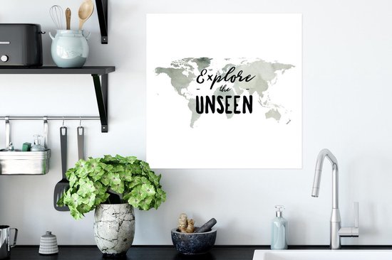 Décoration murale - Wereldkaart - Aquarelle - Citation - 50x50 cm - Affiche