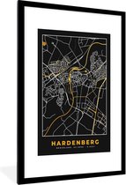 Fotolijst incl. Poster - Plattegrond - Hardenberg - Goud - Zwart - 80x120 cm - Posterlijst - Stadskaart