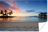 Tropische zonsondergang bij een Maleisisch strand poster 60x40 cm - Foto print op Poster (wanddecoratie woonkamer / slaapkamer) / Zeeën en meren Poster / Zee en Strand