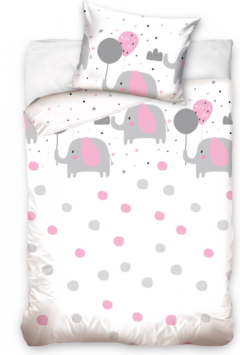 Olifant - Baby Dekbedovertrek - 100 x 135 cm - Wit
