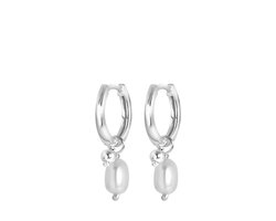 foto van Lucardi Dames Oorringen met hanger zoetwateparel en bal - Oorbellen - Cadeau voor vrouwen - Echt Zilver - Zilverkleurig