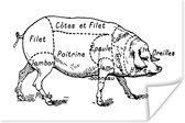 Poster Antieke illustratie van het slagersdiagram van het varken - 60x40 cm