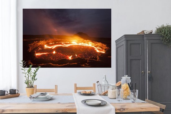 Poster Lac de lave après une éruption volcanique en Ethiopie 180x120 cm - Tirage photo sur Poster (décoration murale salon / chambre) / Poster Catastrophes naturelles XXL / Groot format!