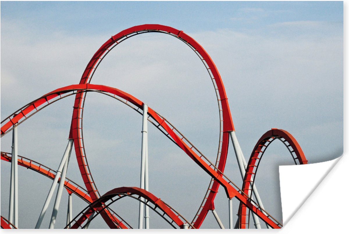 Poster Rode achtbaan in attractiepark - 90x60 cm