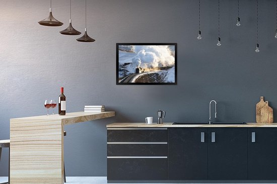 Cadre photo avec affiche - Une locomotive à vapeur avec beaucoup de vapeur - 60x40 cm - Cadre pour affiche