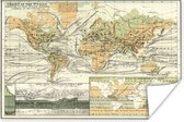 Wereldkaarten - Vintage wereldkaart met landschapskenmerken - 80x60 cm