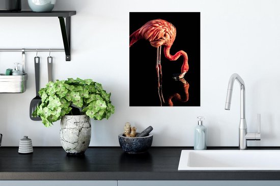 Affiche Reflet d'un flamant rose sur fond noir - 30x40 cm
