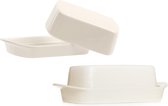 Set van 2x stuks witte botervloten van porselein met deksel 19 x 12 x 7 cm - Boterkuipje - Roomboter potjes