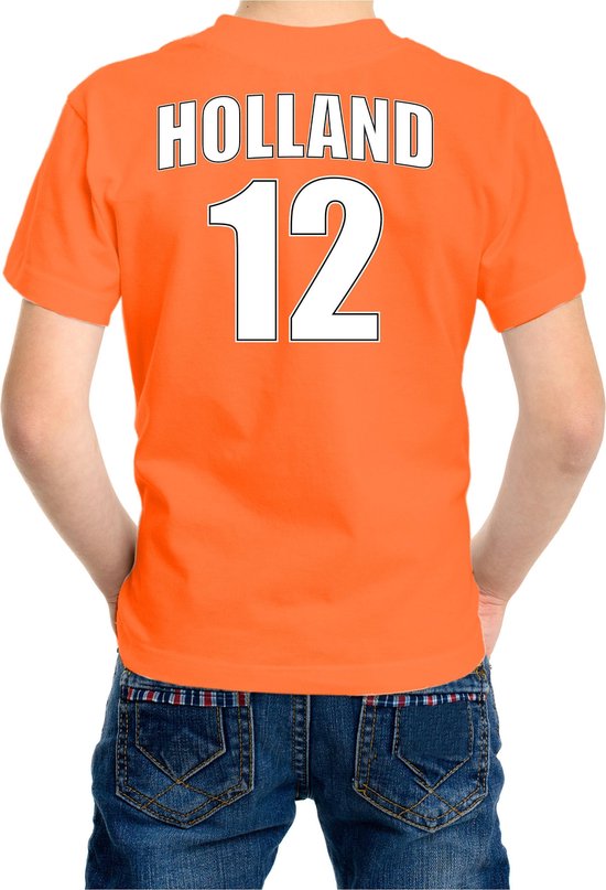Oranje supporter t-shirt - rugnummer 12 - Holland / Nederland fan shirt / kleding voor kinderen 134/140