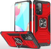 Samsung A52 Hoesje Heavy Duty Armor hoesje Rood - Galaxy A52 Case Kickstand Ring cover met Magnetisch Auto Mount- Samsung A52 screenprotector 2 pack