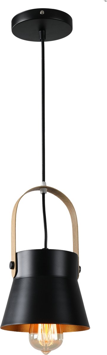 Hanglamp Modern Zwart Aluminium met Hout - Valott Kirsi